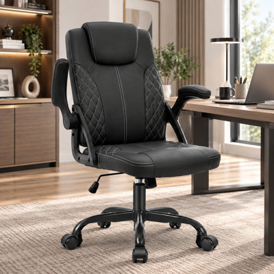 Kappello Faux Leather Adjustable Height Ergonomic Office Chair with Flip Arms & Rocking Function
