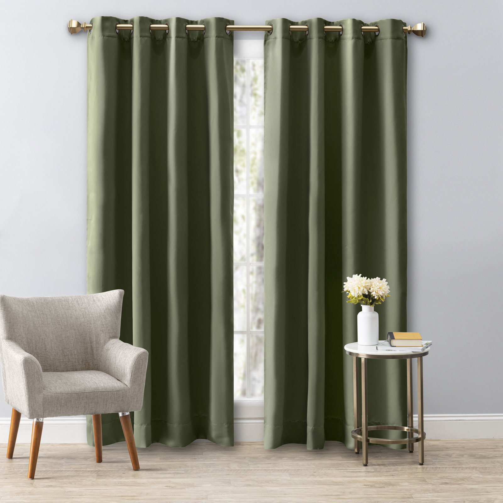 Ardelle Blackout Synthetic Curtain, 56" W x 84" L, Sage with Antiqued Bronze Grommets