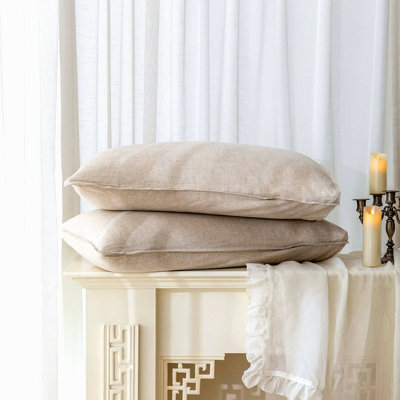 Stonewashed Linen Flax Pillowcase Set - Natural French Linen Pillow Shams - Soft Breathable Pillow Covers - 20x30 Inch Size - Premium Quality Bedding