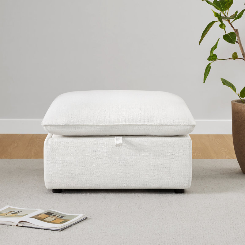 Greylan Upholstered Ottoman, White Polyester