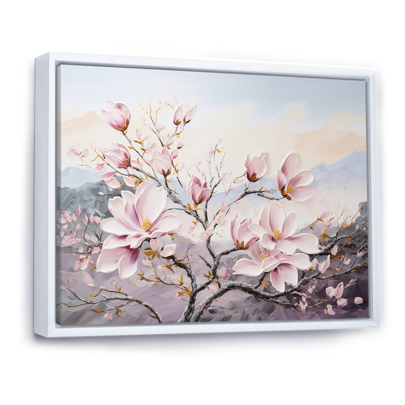 Fleurs de magnolia roses II sur toile, H 30 po x l 40 po x P 1,5 po, Cadre flottant blanc