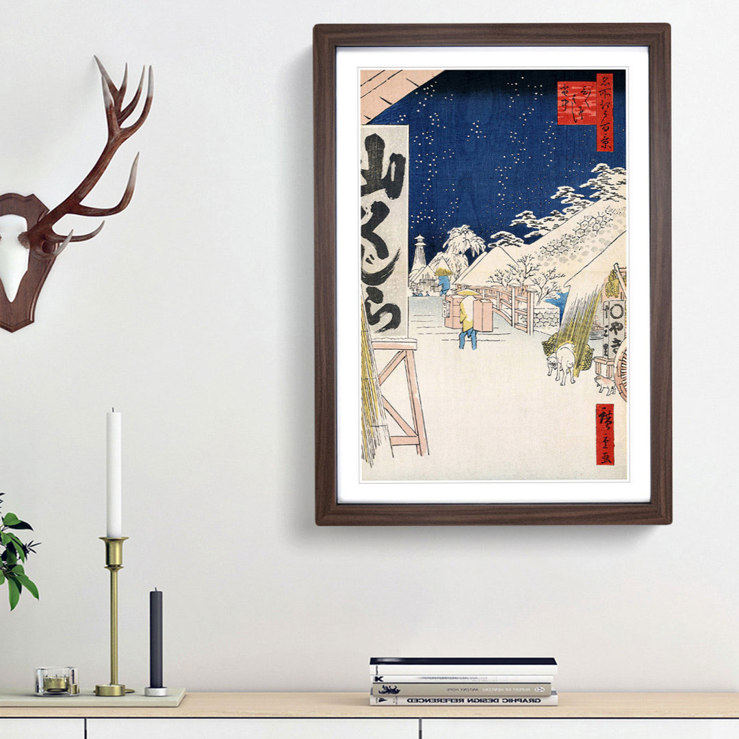 Bikuni Bridge in Snow by Utagawa Hiroshige - Framed Print