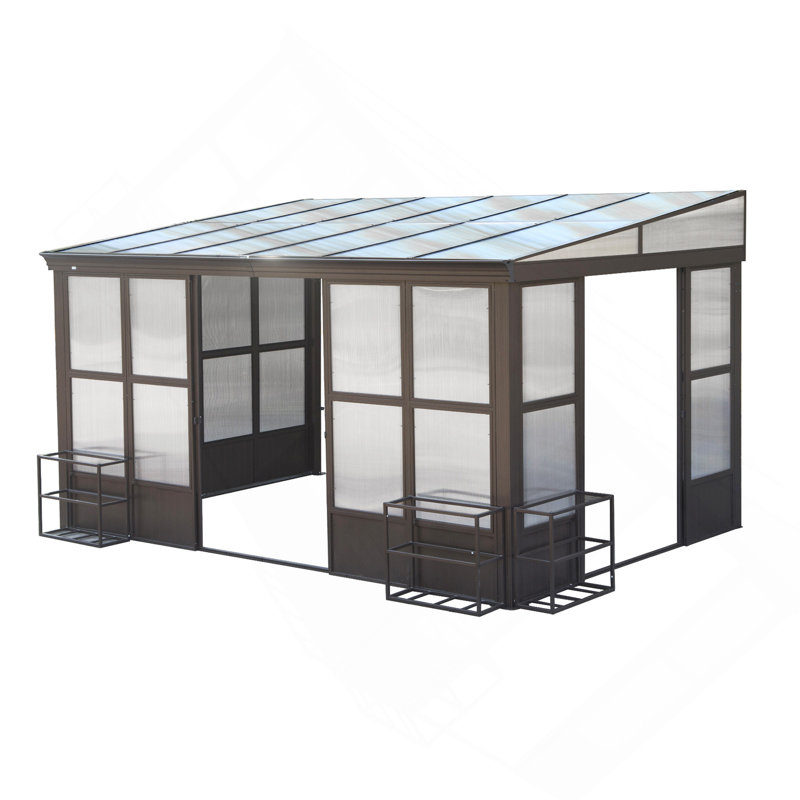 Solarium toutes saisons, solarium mural permanent avec fenêtres en polycarbonate amovibles, solarium en aluminium avec 2 portes coulissantes verrouillables