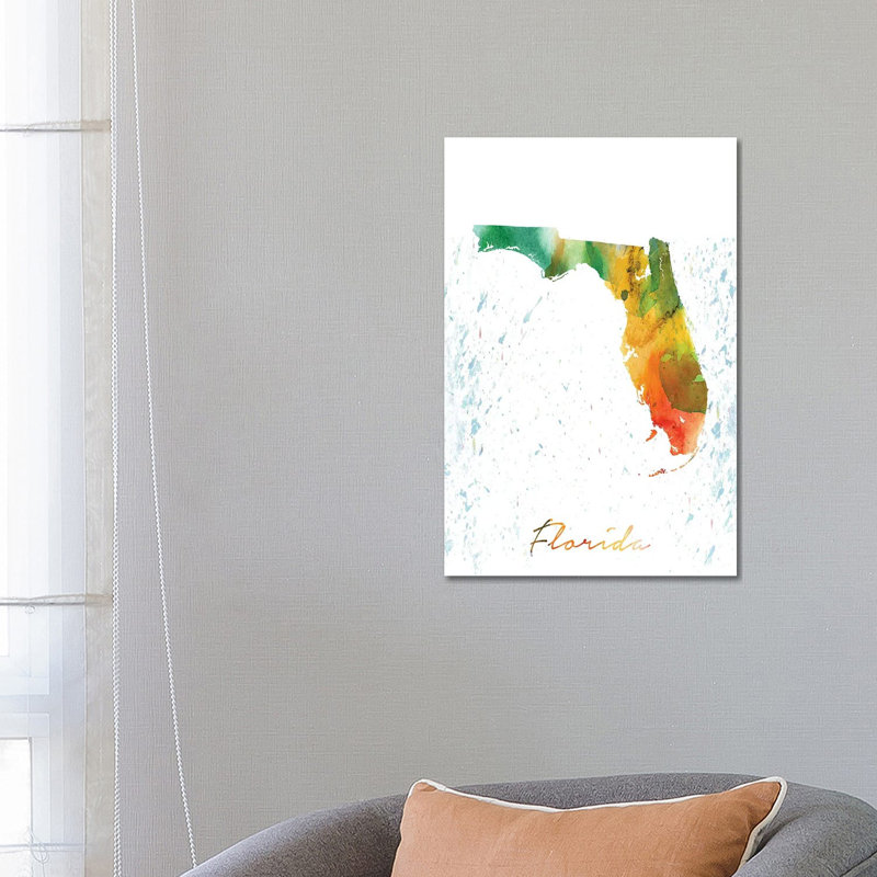 Florida State Colorful by WallDecorAddict - Wrapped Canvas Gallery-Wrapped Canvas Giclée, 66.04 cm H x 45.72 cm W
