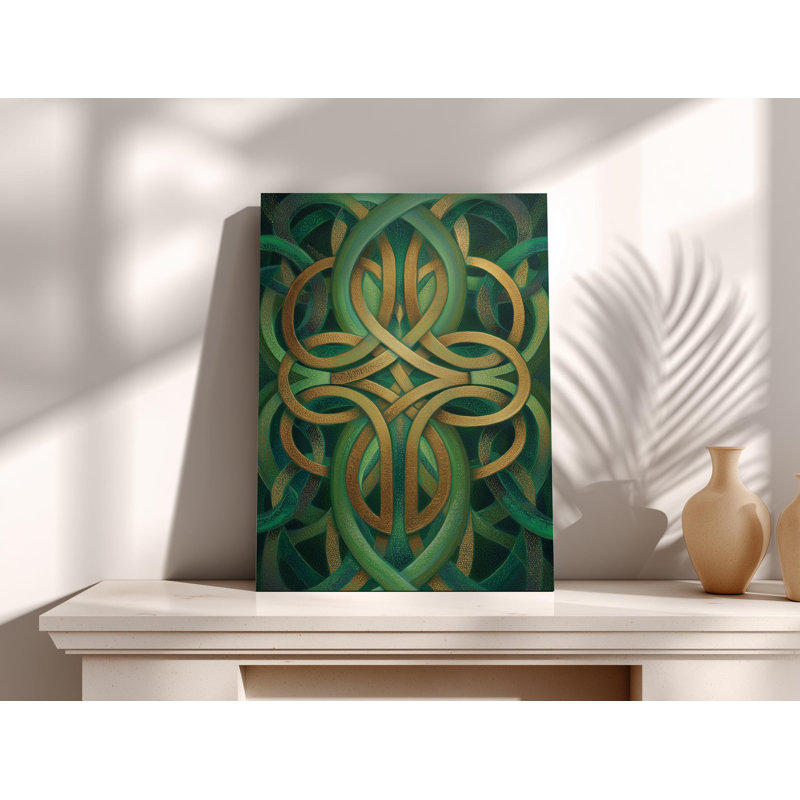 Art sur toile vert et doré avec nœuds celtiques - géométrie sacrée, reproduction de nœuds irlandais, œuvre de méditation spirituelle pour la maison, studio de yoga