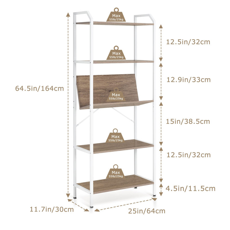 Bena 164cm H x 64cm W Etagere Bookcase, Khaki/White