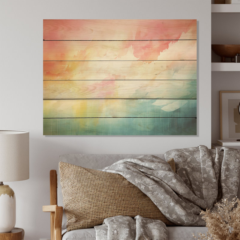 Aquarelle aurores boréales I - aurores boréales, art sur bois de pin naturel, H 30 po x l 40 po