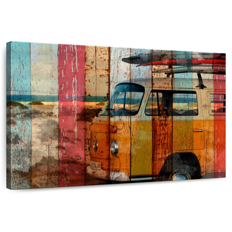 Mehar Surf Van sur bois, H 16 po x l 24 po