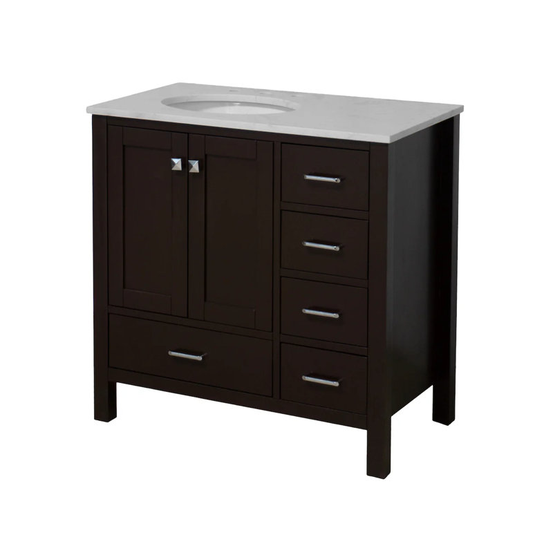 Ensemble de meuble-lavabo simple 36 po Claudett, Chocolat, Carrara d'ingénierie