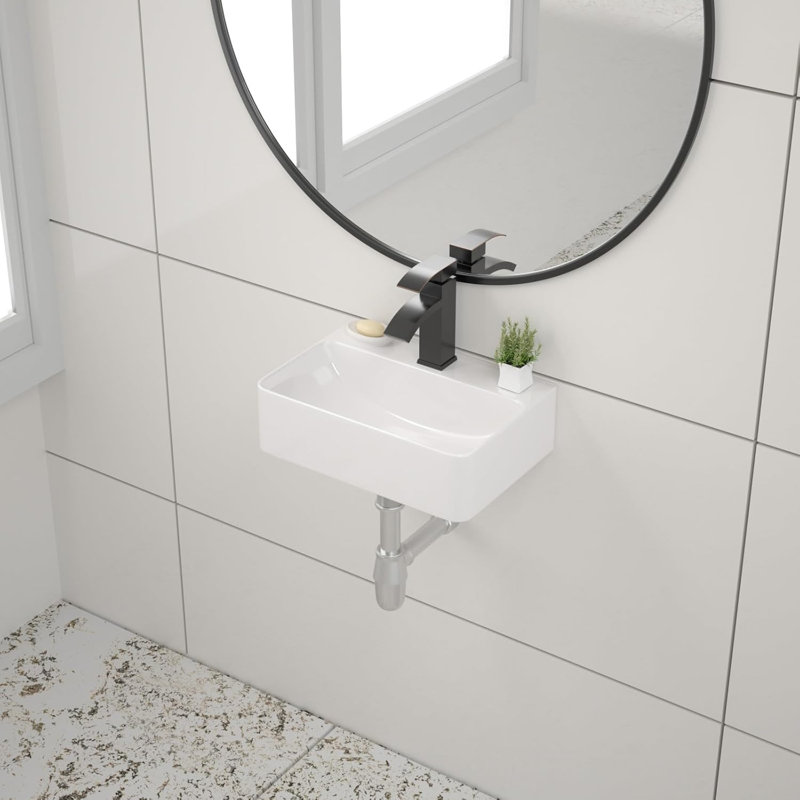 Lavabo de salle de bain mural en céramique avec design européen pour espaces compacts