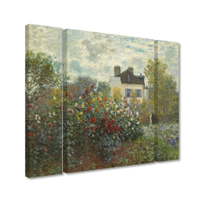 «The Artist's Garden at Argenteuil» par Claude Monet, ensemble de 3 reproductions d'art sur toile tendue