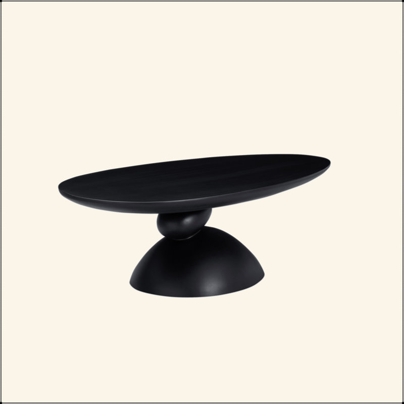 Table basse ovale moderne et minimaliste en fibre de verre avec table à thé sculpturale Lucky Stone, Noir