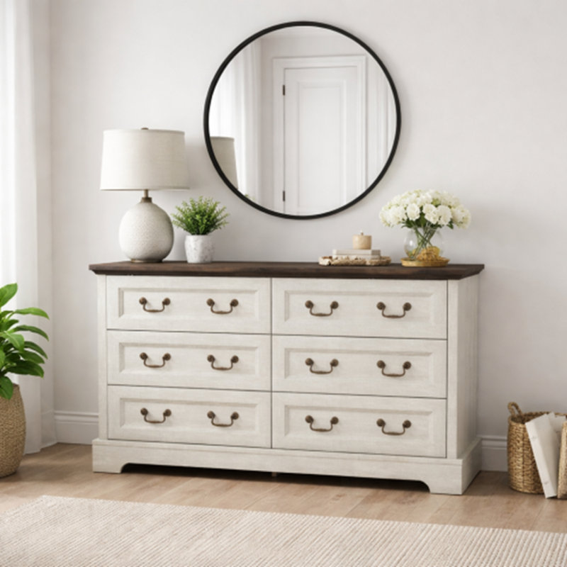 Commode 6 tiroirs en bois avec poignées en métal