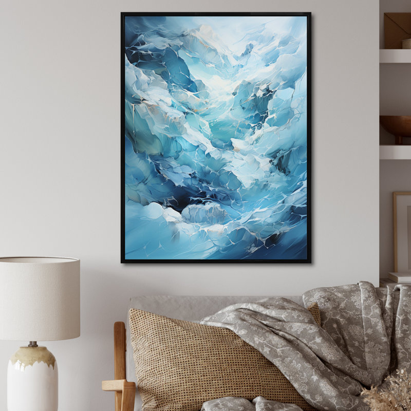 Teal Glacier Frozen Dreams - Décoration murale paysage et nature, Cadre flottant noir, H 20 po x l 12 po x P 1 po