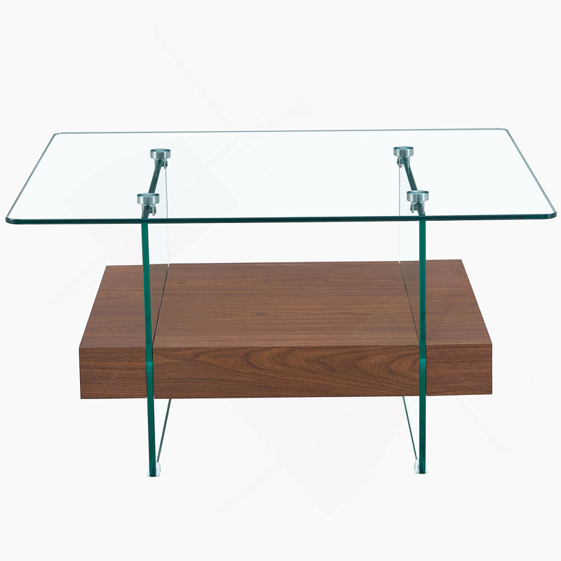 Hezekiah 31.4" Modern Two-Tier Square Coffee Table, Walnut