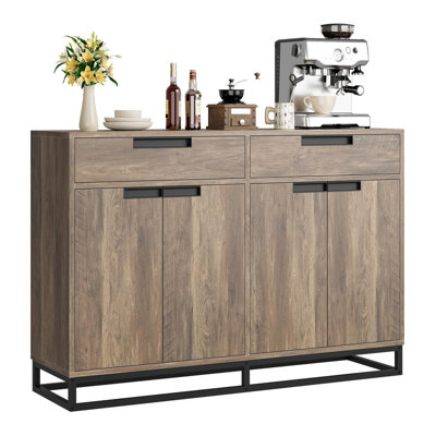 55" Wood & Metal Sideboard Buffet Cabinet – 4 Doors, 2 Drawers for Kitchen, Dining Room or Entryway