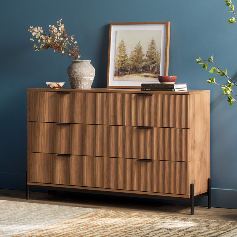Commode double 6 tiroirs Asho Reeded, Moka
