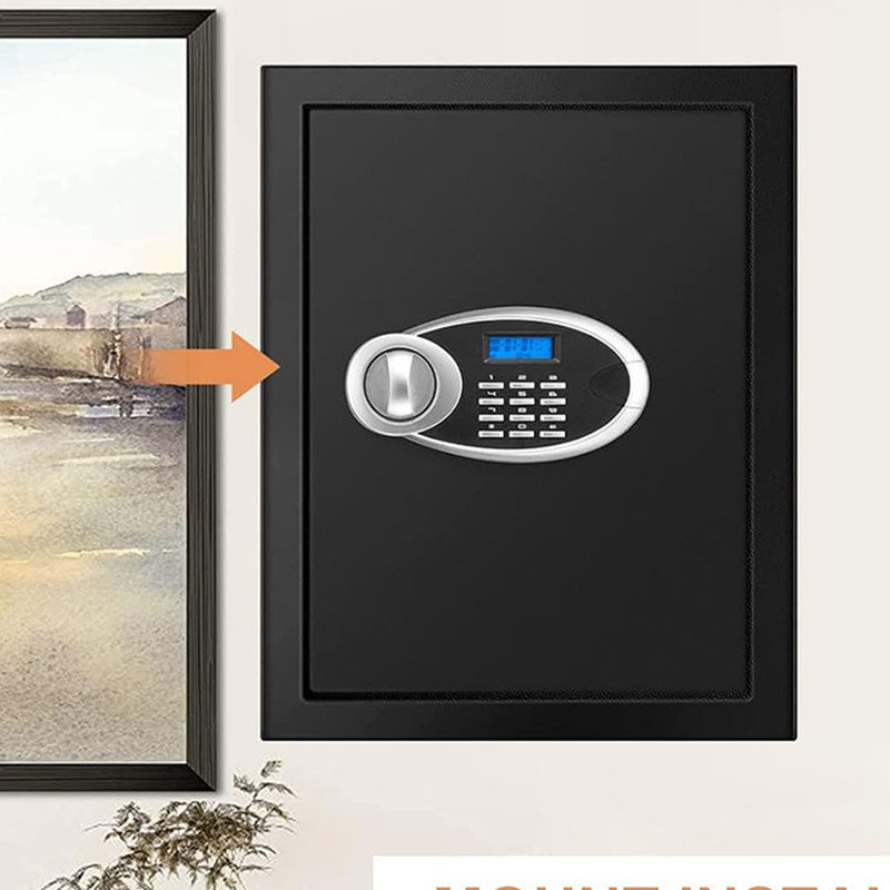 Digital Personal Security Safe Box with Programmable Keypad and Spare Keys, Fireproof Document Safe for Home Uses, Black