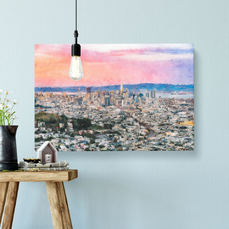 Evening Colours Of San Francisco - Wrapped Canvas Painting, 50cm H x 76cm W x 3cm D