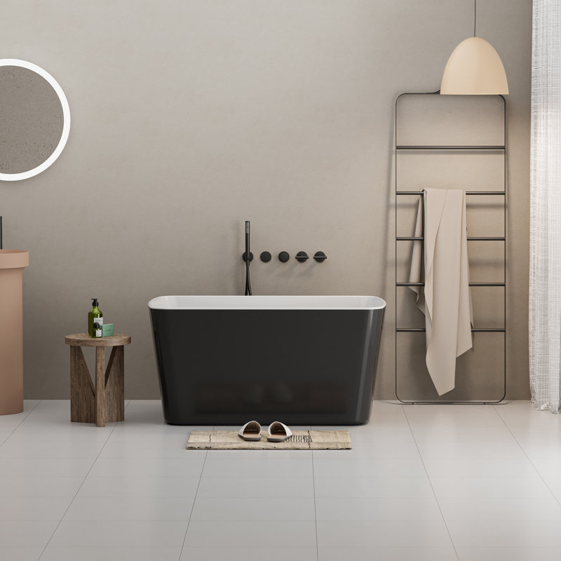 Baignoire de trempage autoportante en acrylique de 49 po, bain de trempage japonais de forme carrée, trop-plein chromé et drain rapide