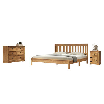 Ophelia 3 Piece Bedroom Set, One Nightstand, One Bed And One Large  Double Dresser Solid Wood Rustic Farmhouse Style