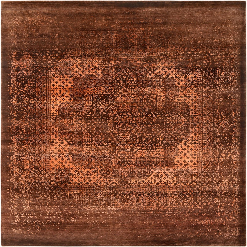 Tapis brun à motif oriental, Carré 7 pi