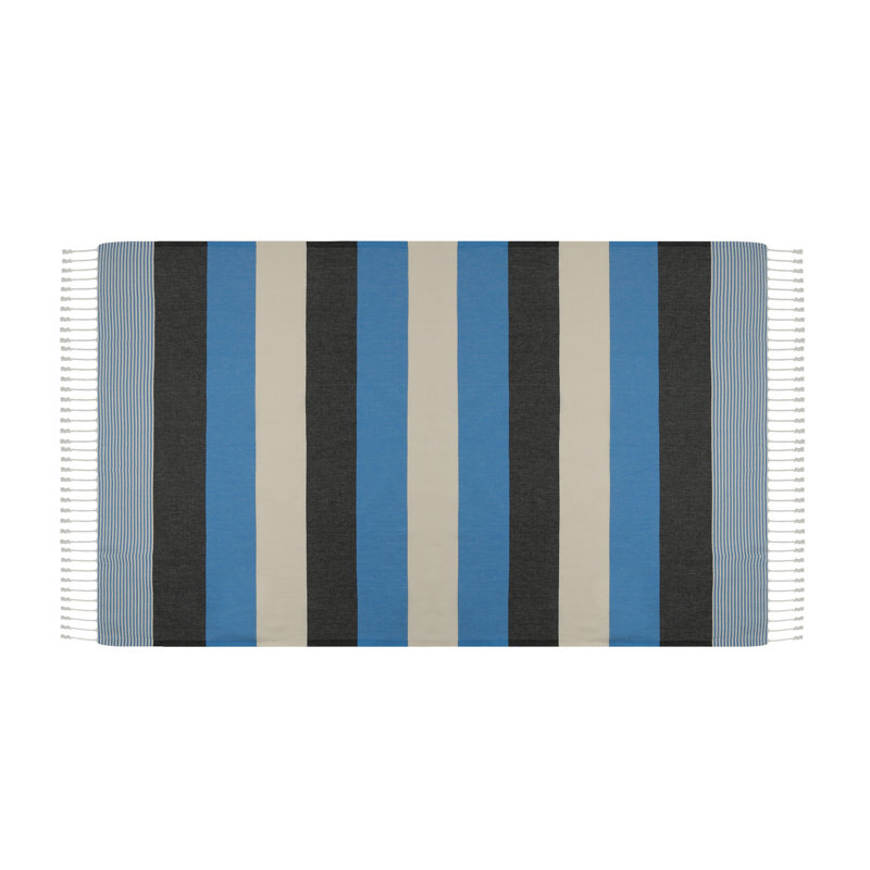 Serviette de plage 100% coton Clery, Bleu / écru / noir