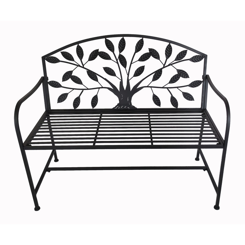 Blue Metal Garden Bench Tree Pattern, Black