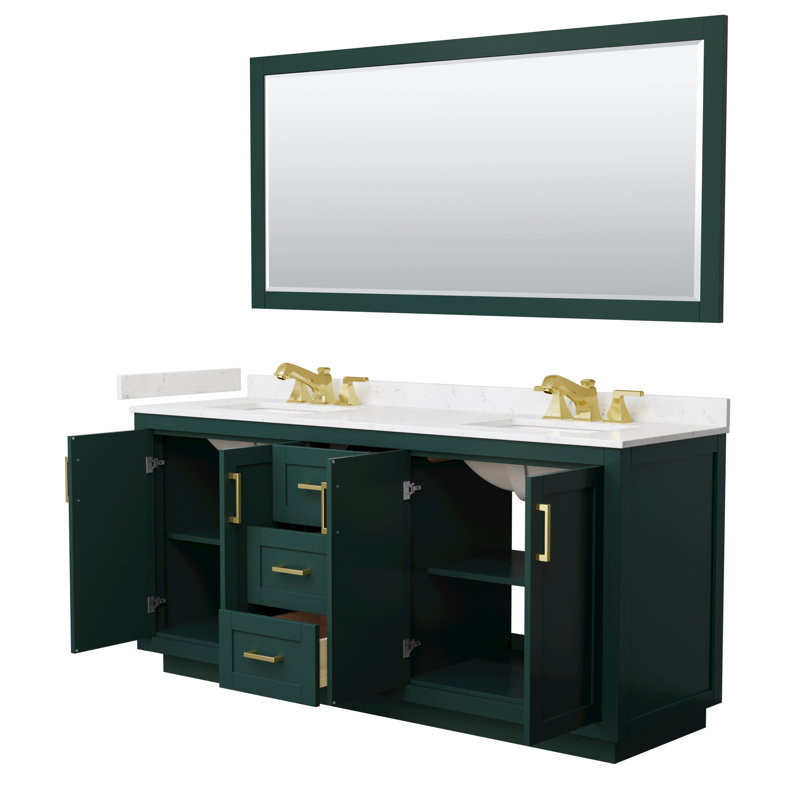 Ensemble de meuble-lavabo double autoportant 72 po avec plateau en marbre Miranda, Vert, Or brossé