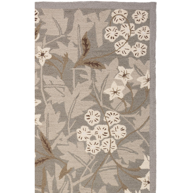 Tapis vert en laine à motif floral crocheté à la main Hollander, Tapis de couloir beige