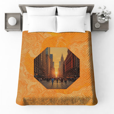 Urban Sunset Skyline Quilted Bedspread All Sizes