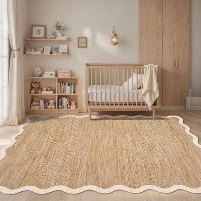 Tapis lavable 10 po x 13 pi, tapis moderne antidérapant à bords festonnés et chameau