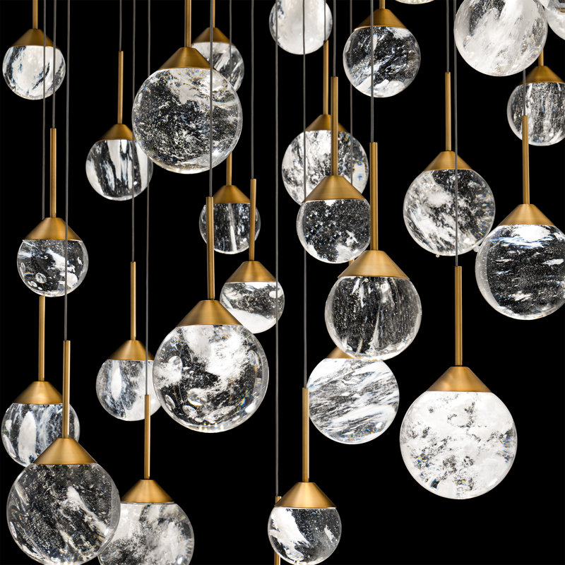Quest 25 Light Crystal LED Multi-Light Pendant, Aged Brass