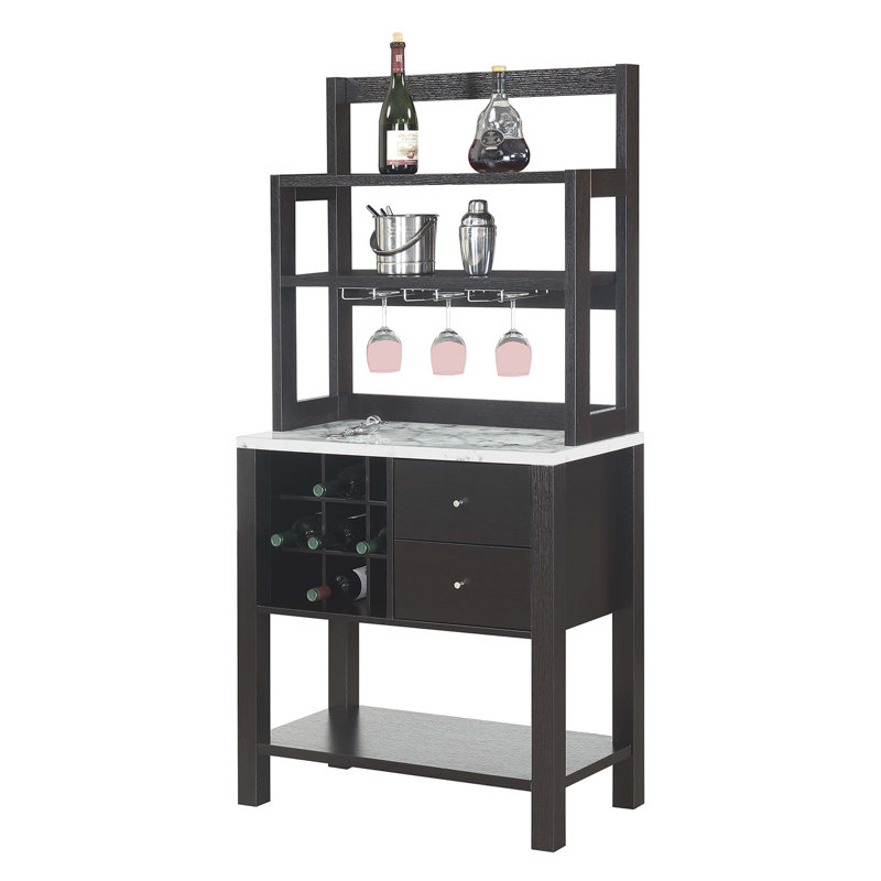 Billyjack 31'' Bar Cabinet, White Faux Marble/Espresso