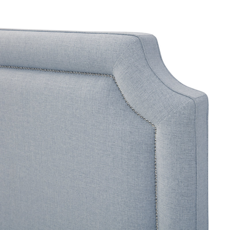 Elegant Upholstered Bed Frame With Nailhead Trim., Texture Blue, King