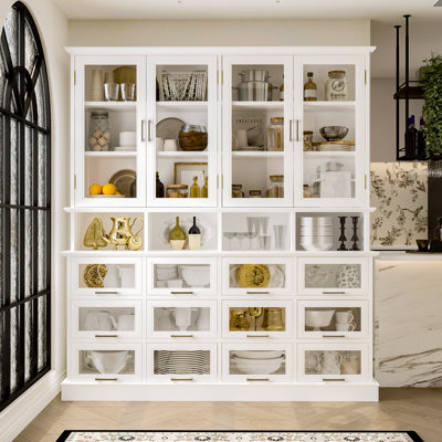 White Tableware Display Cabinet With Tempered Glass Door by Hokku Designs