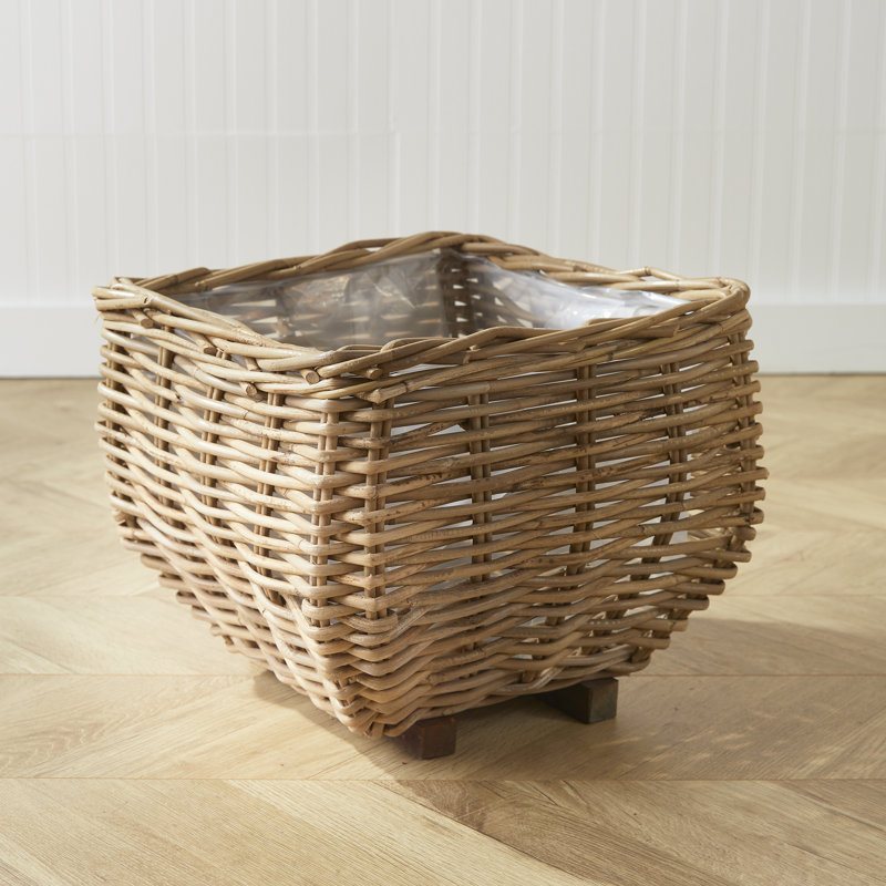 Sylvie Handmade Wicker and Rattan Box, 12" H x 15" W x 15" D