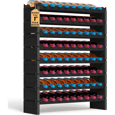 72 Bottle Wine Rack Stackable Bamboo Freestanding(Black)