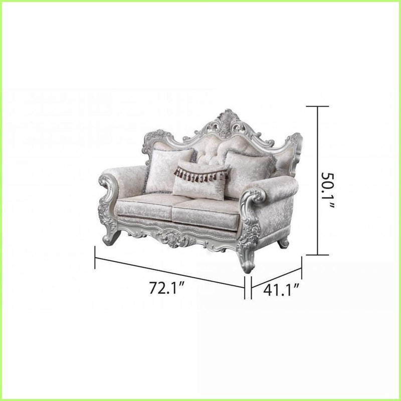 Ensemble de salon traditionnel 2 pièces Melrose Causeuse | Argent | Bois | Accoudoirs roulés