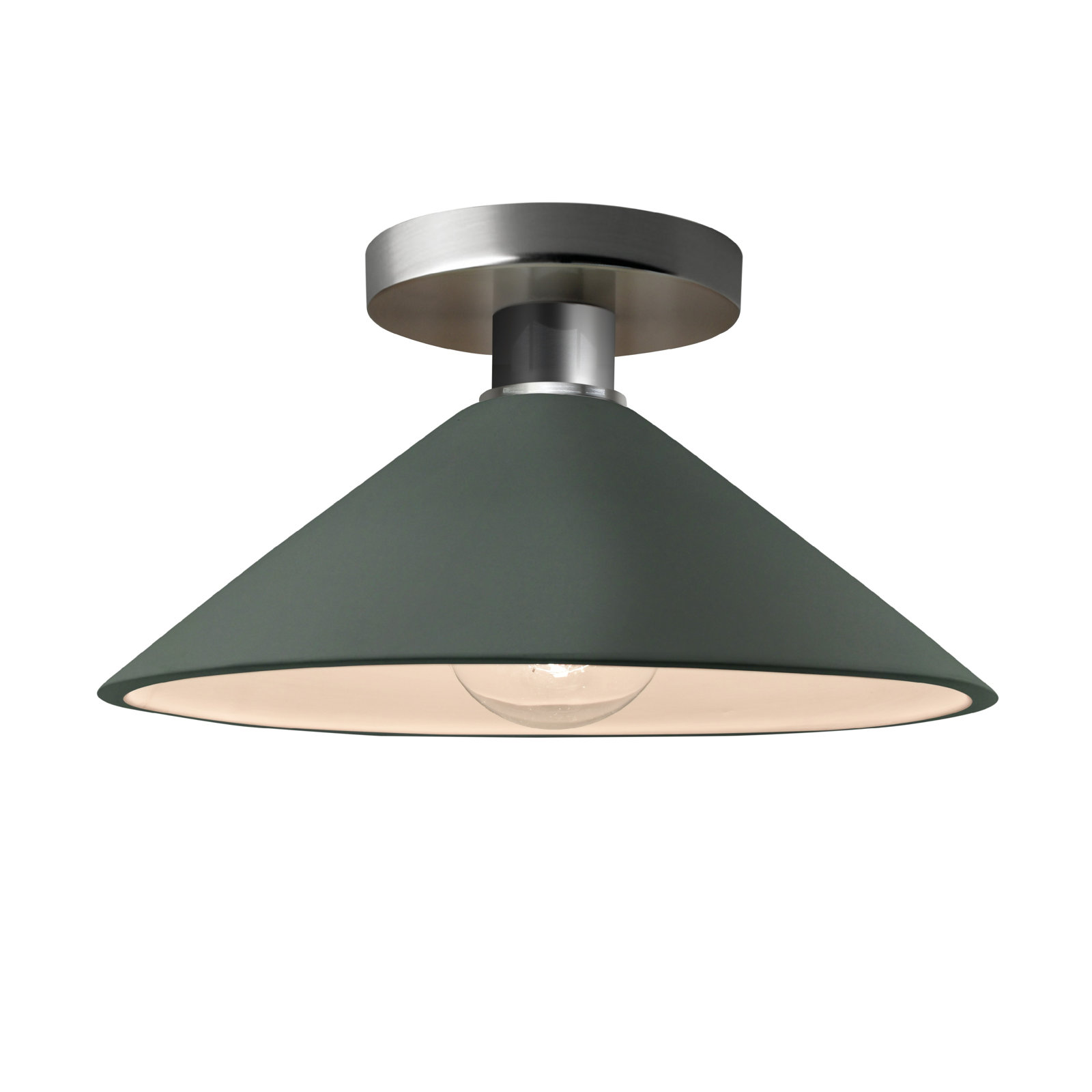 Single Light Ceramic Semi Flush Mount, Brushed Nickel, Pewter Green, Incandescent (Not Included)