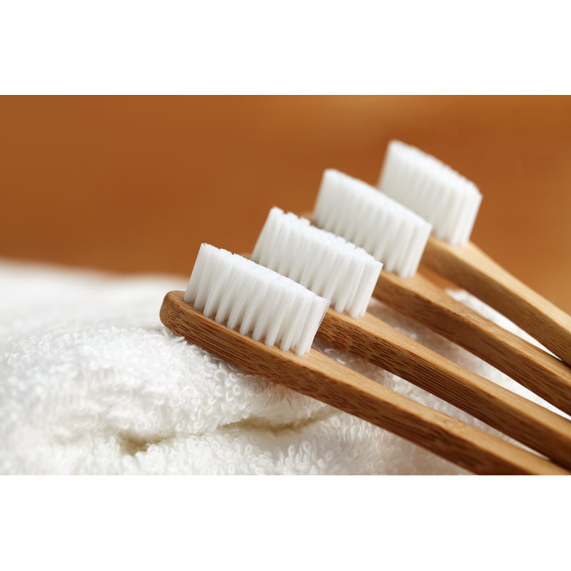 Four Bamboo Toothbrushes - Wrapped Canvas Print, 30cm H x 46cm W x 3.8cm D
