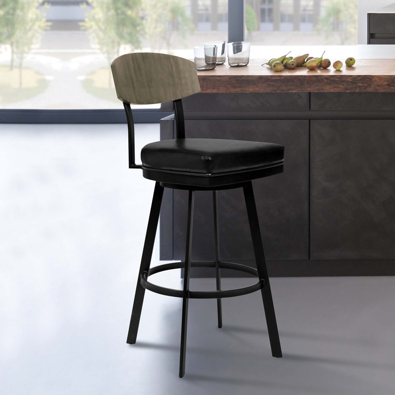 Tabouret de bar Mid-Century avec siège pivotant et dossier en bois