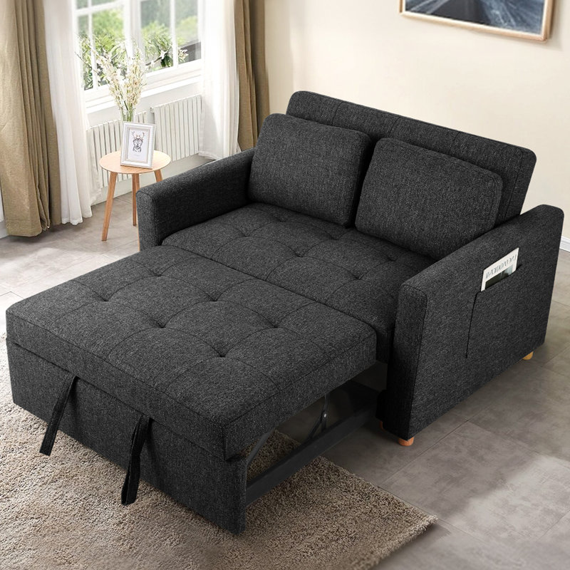 Meit 49" W Convertible Sleeper Sofa 3-In-1, Black Linen