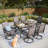 6-person Outdoor Patio Dining Sets Wood-like Table With Sling Swivel Chairs-100041313