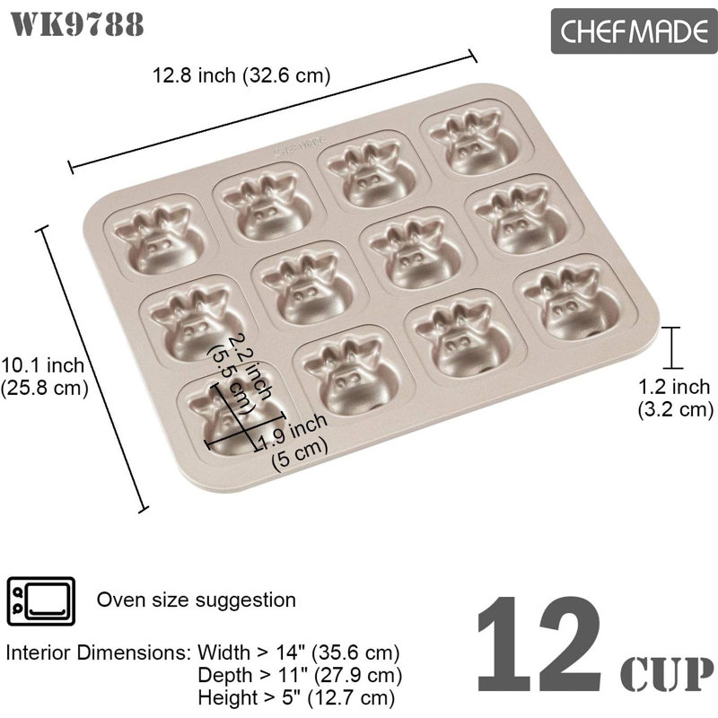 Champagne Gold Non-Stick 12-Cavity Cow Muffin Pan