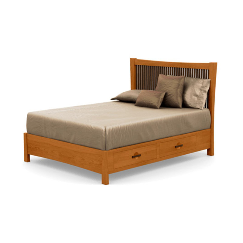 Lit plateforme en bois massif Berkeley, Cerisier naturel, Double, Conventionnel