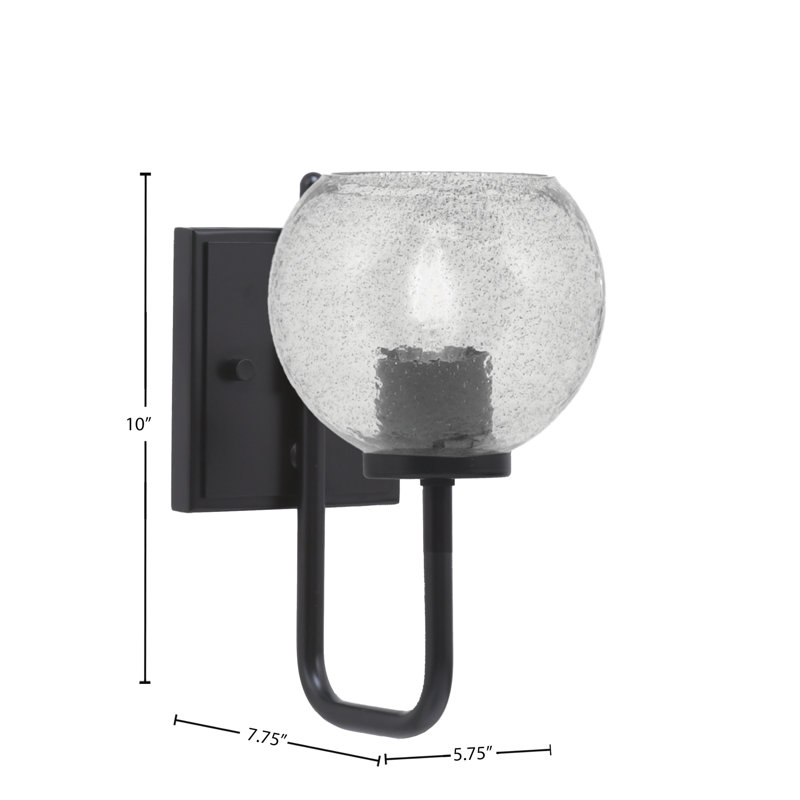 Amarmula 1 Light Wall Sconce, Matte Black Finish, 5.75" Smoke Bubble Glass, Clear/Black, Black