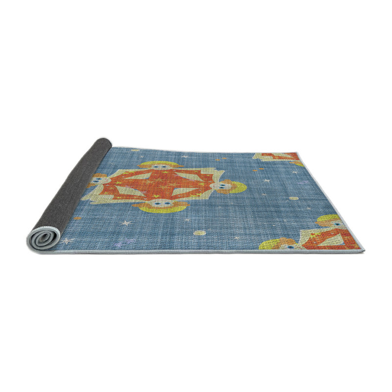 Tapis orange/bleu à motifs, Rond 5 pi