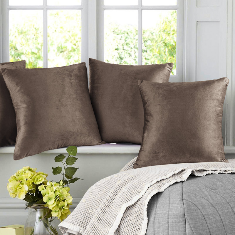 Solid Colour Velvet Reversible Pillow Cover, 16"H x 16"W, Chocolate Brown