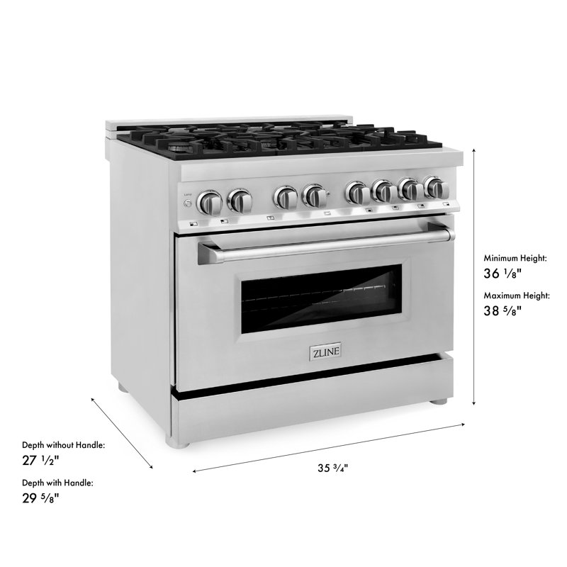 ZLINE 36" Legacy Dual Fuel Range, Black Brass Burners Stainless Steel